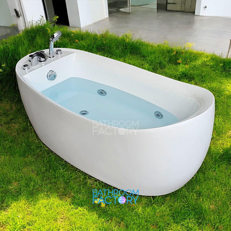 Bồn tắm acrylic oval trứng thành mỏng massage màu trắng mã 2450