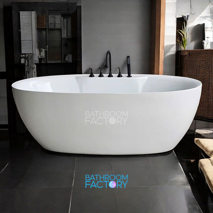 Bồn tắm acrylic oval trứng thành mỏng massage màu trắng mã 2456