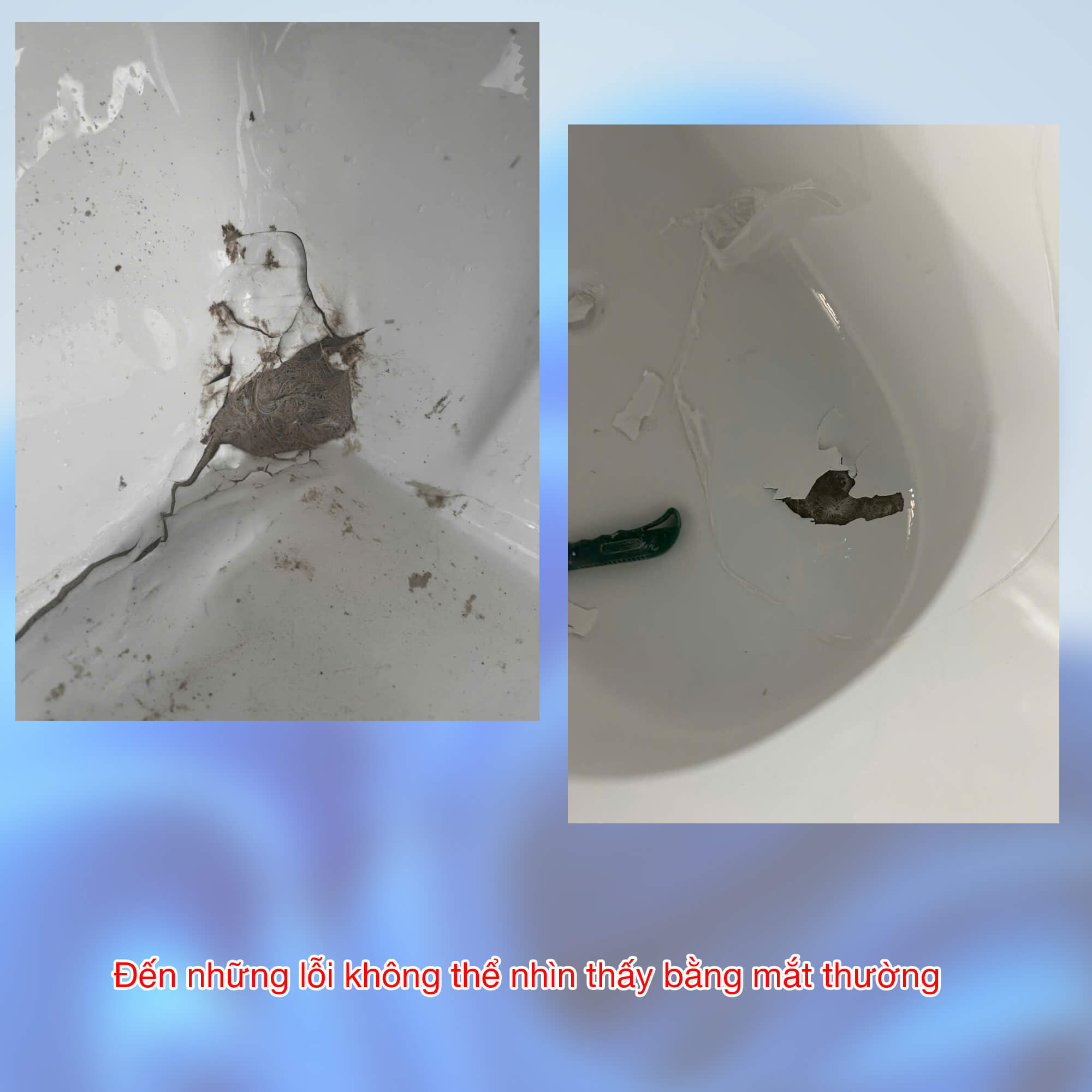 Hình ảnh bồn tắm bị tách lớp, nứt vỡ do sử dụng vật liệu kém chất lượng